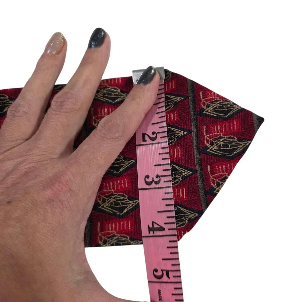 J.Z. Richards Silk‎ Geometric Pattern Tie Red Gold Hand Crafted USA Necktie
